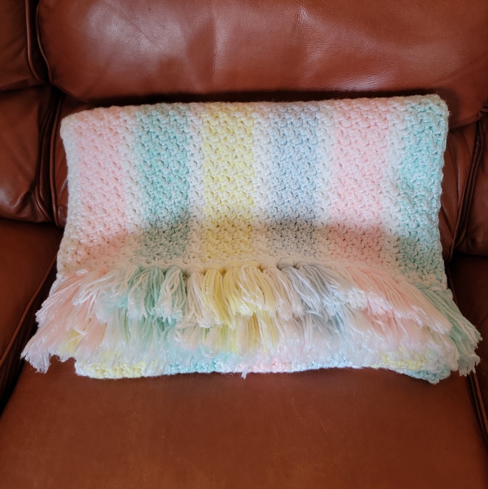 Handmade Baby Blanket‎ Afghan Pastel Colors 37x60 Fringe